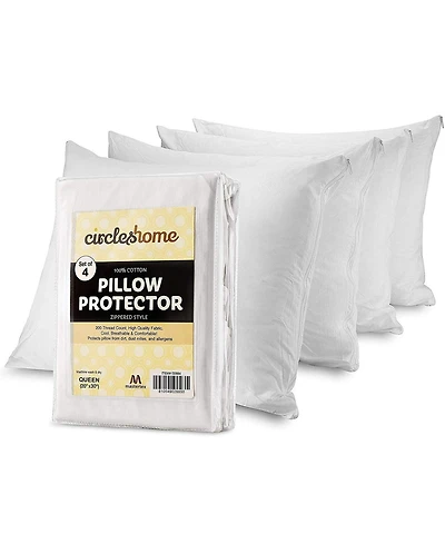 Circles Home 100% Cotton Pillow Protector with Zipper – White (4 Pack)