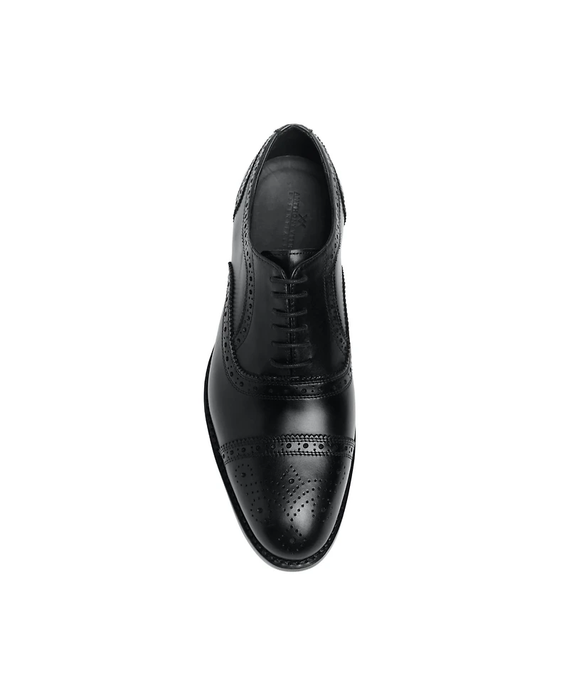 Anthony Veer Men's Ford Quarter Brogue Oxford Leather Sole Lace-Up Dress Shoe
