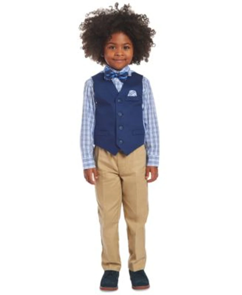 Nautica Boys Twill Machine Washable Vest Shirt Pants Bow Tie 4 Pc. Set