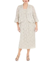 R & M Richards Plus Lace Dress Ruffled Jacket