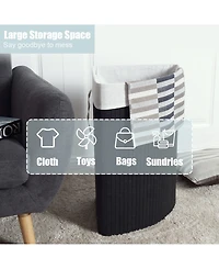 Corner Bamboo Hamper Laundry Basket Washing Cloth Bin Storage Bag Lid