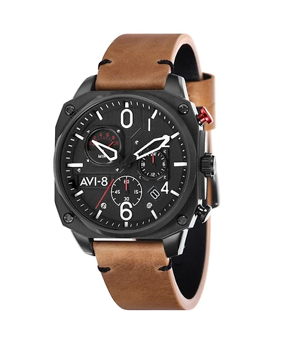 Avi-8 Men's Hawker Hunter Chronograph Retrograde Edition Genuine Leather Strap Watch 45mm