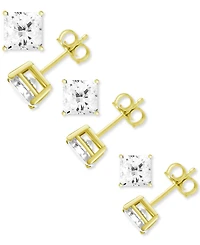 And Now This 3-Pc. Set Silver Plated Square Cubic Zirconia Stud Earrings