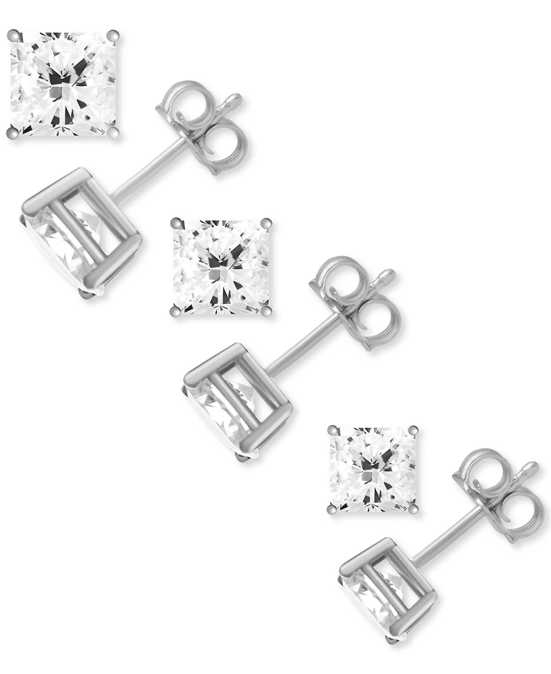 And Now This 3-Pc. Set Silver Plated Square Cubic Zirconia Stud Earrings