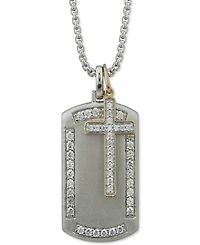 Men's Diamond Cross & Dog Tag 22" Pendant Necklace (1 ct. t.w.) in Sterling Silver