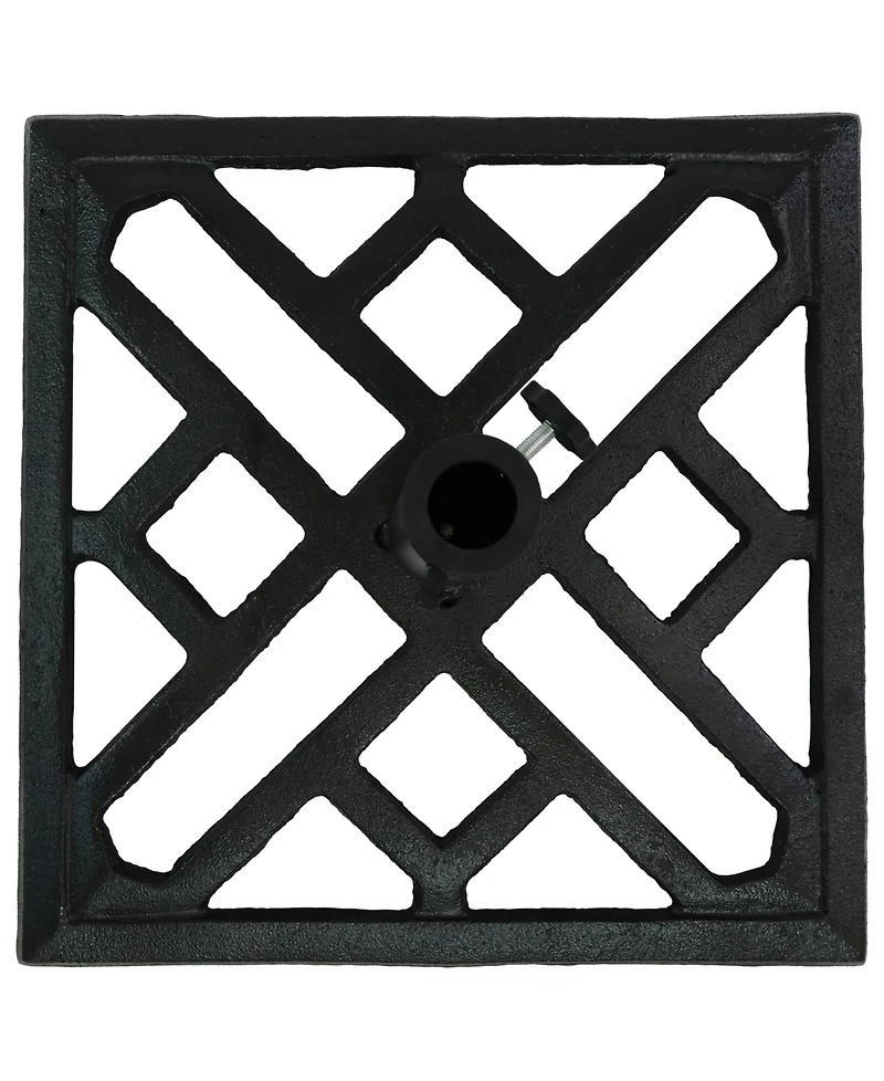 Outdoor Heavy-Duty Cast Iron Decorative Modern Geometric Design Patio Yard Square Umbrella Base Stand - 17" - Black