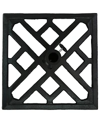 Outdoor Heavy-Duty Cast Iron Decorative Modern Geometric Design Patio Yard Square Umbrella Base Stand - 17" - Black