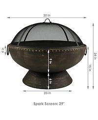 Outdoor Camping or Backyard Large Fire Pit Bowl with Spark Screen, Log Poker, and Metal Wood Grate - 30" - Bronze