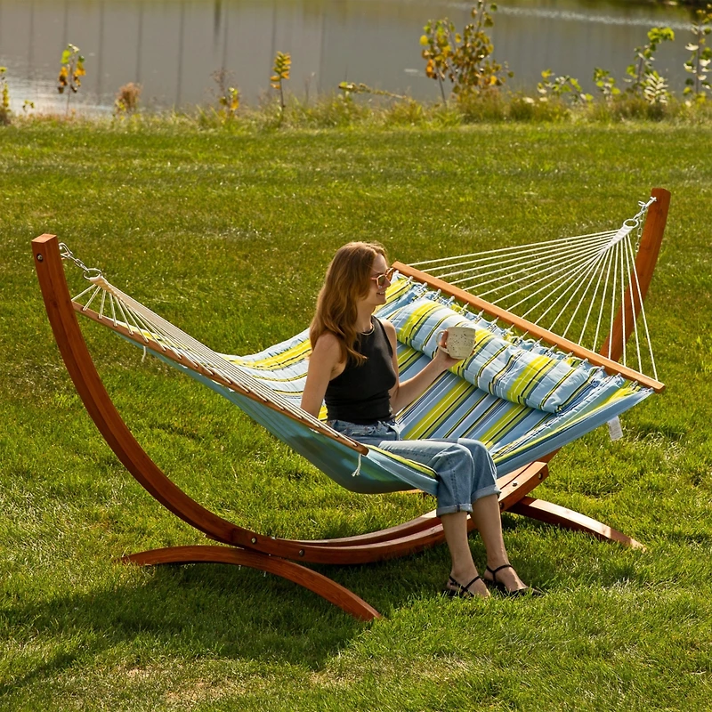 Heavy-Duty Two-Person Curved Larch Wood Hammock Stand Only