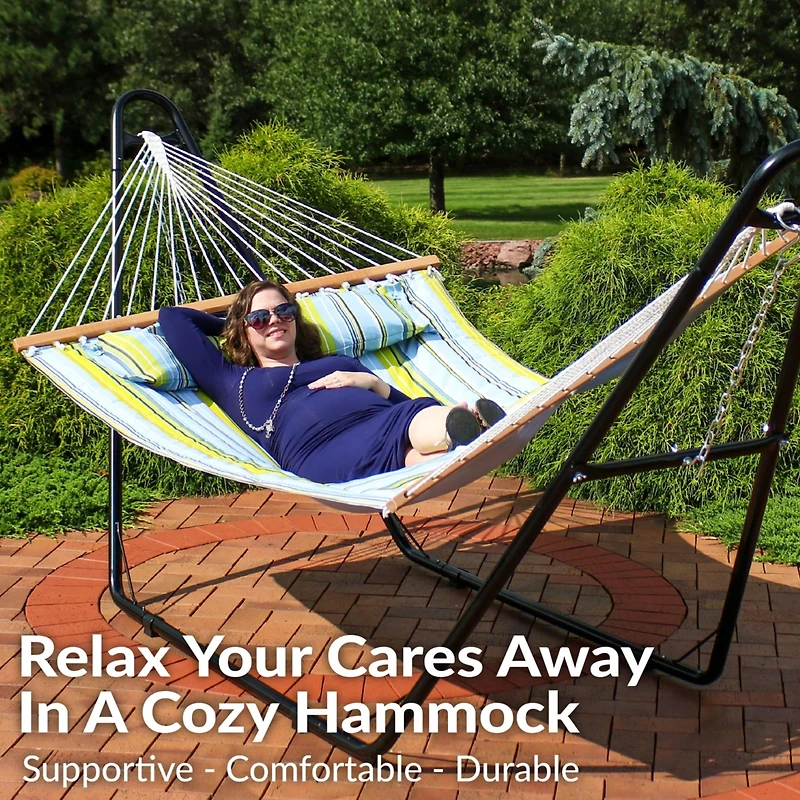 Double Quilted Fabric Hammock with Universal Steel Stand