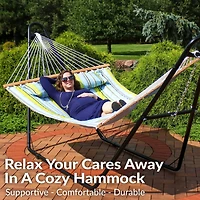 Double Quilted Fabric Hammock with Universal Steel Stand