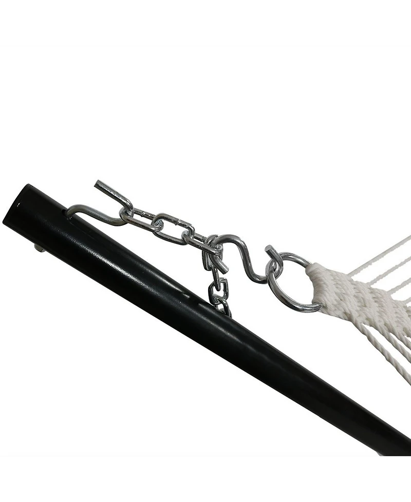 Quilted Fabric Double Hammock with 12-Foot Stand - 400-Pound Capacity - Black Stand - Red