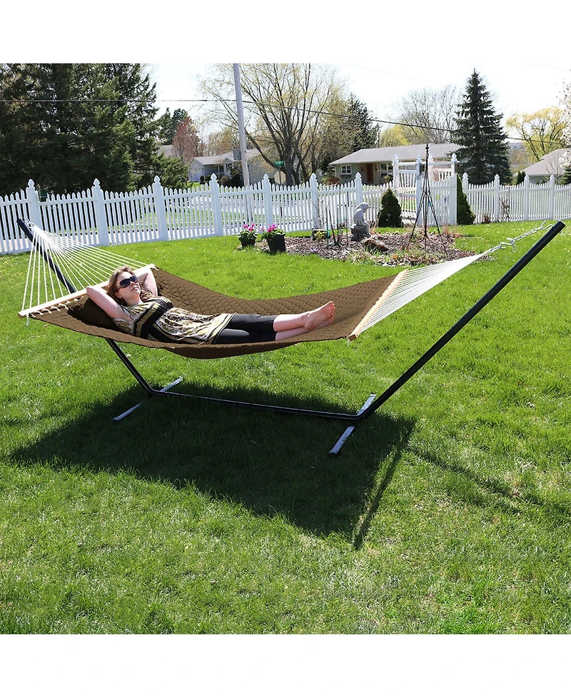 2-Person Quilted Double Hammock with Spreader Bars with Freestanding Stand - 400 lb Weight Capacity/12' Stand