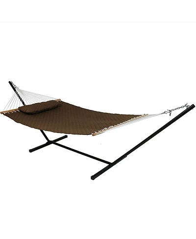 2-Person Quilted Double Hammock with Spreader Bars with Freestanding Stand - 400 lb Weight Capacity/12' Stand