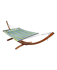 Quilted Double Fabric 2-Person Hammock with Curved Arc Wood Stand