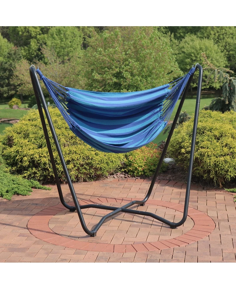 Hanging Rope Hammock Chair with Space-Saving Stand - 330 lb Weight Capacity