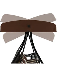 3-Seat Patio Swing with Steel Frame and Canopy - 600-Pound Weight Capacity - Brown Stripe Cushions