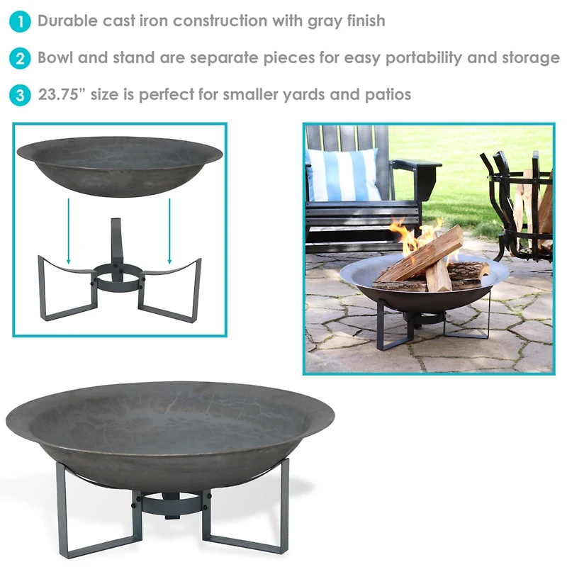 Outdoor Camping or Backyard Cast Iron with Heat Resistant Finish Modern Round Fire Pit Bowl with Stand - 23" - Bronze