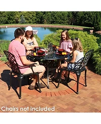 Outdoor Crossweave Design Black Cast Aluminum Round Patio Dining Table with Umbrella Hole