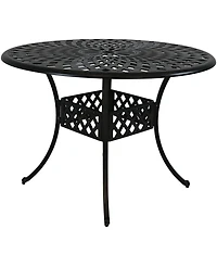 Outdoor Crossweave Design Black Cast Aluminum Round Patio Dining Table with Umbrella Hole