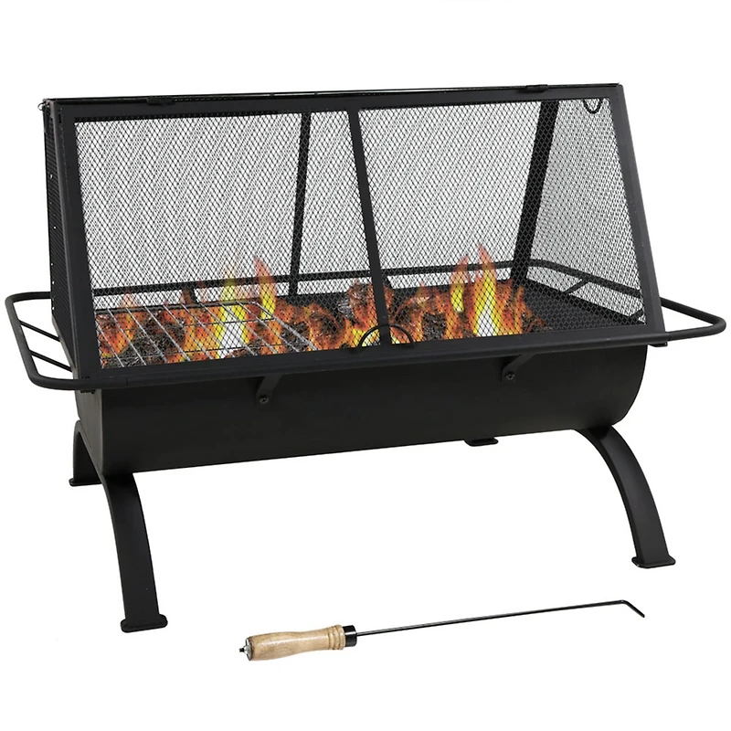 Outdoor Camping or Backyard Rectangular Northland Fire Pit with Cooking Grill Grate, Spark Screen, Log Poker, and Fire Pit Cover - 36"