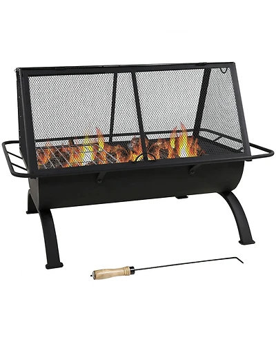 Outdoor Camping or Backyard Rectangular Northland Fire Pit with Cooking Grill Grate, Spark Screen, Log Poker, and Fire Pit Cover - 36"