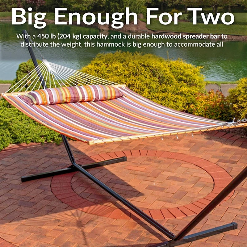 Two-Person Quilted Fabric Hammock with Spreader Bars