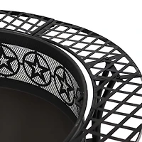 Outdoor Camping or Backyard Steel Round Four Star Fire Pit Table with Spark Screen - 40" - Black