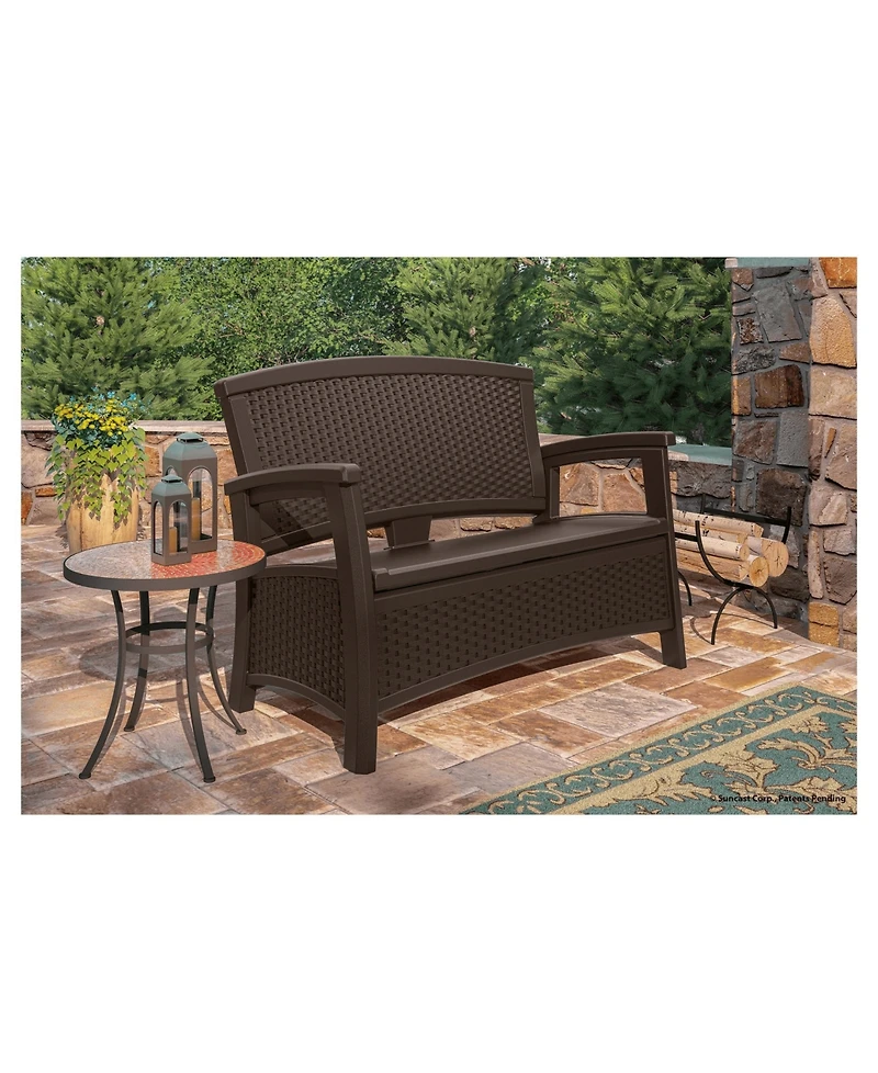 Suncast Elements BMWB5000 Resin Wicker Design Loveseat with Storage Area, Java