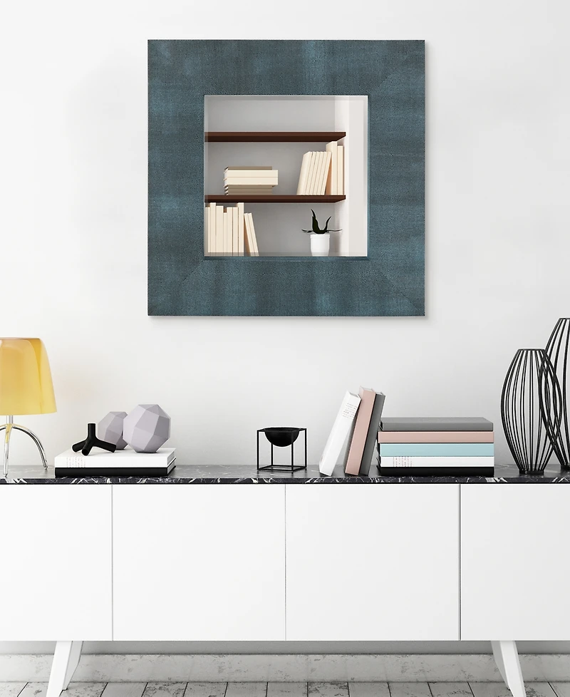 Empire Art Direct Beveled Wall Mirror Metallic Faux Shagreen Leather Framed Leaner, 30" x 30" x 3"