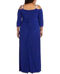R & M Richards Plus Embellished Cold-Shoulder Gown