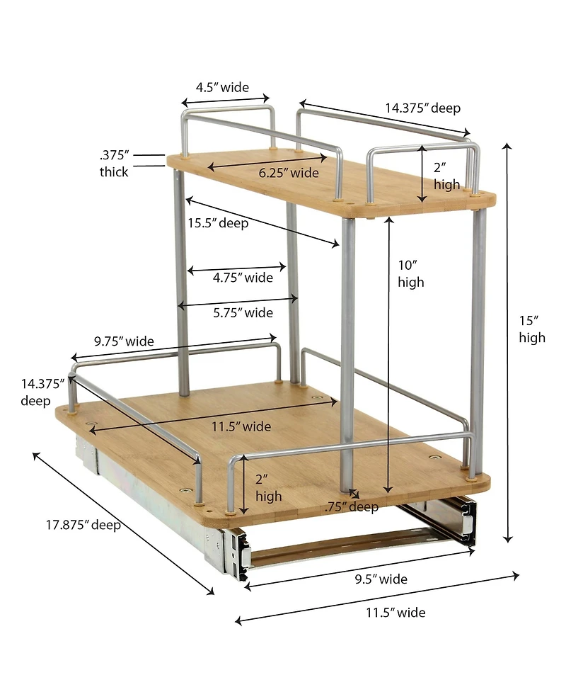 Household Essentials Glidez 2-Tier 11.5" Sliding Cabinet Organizer