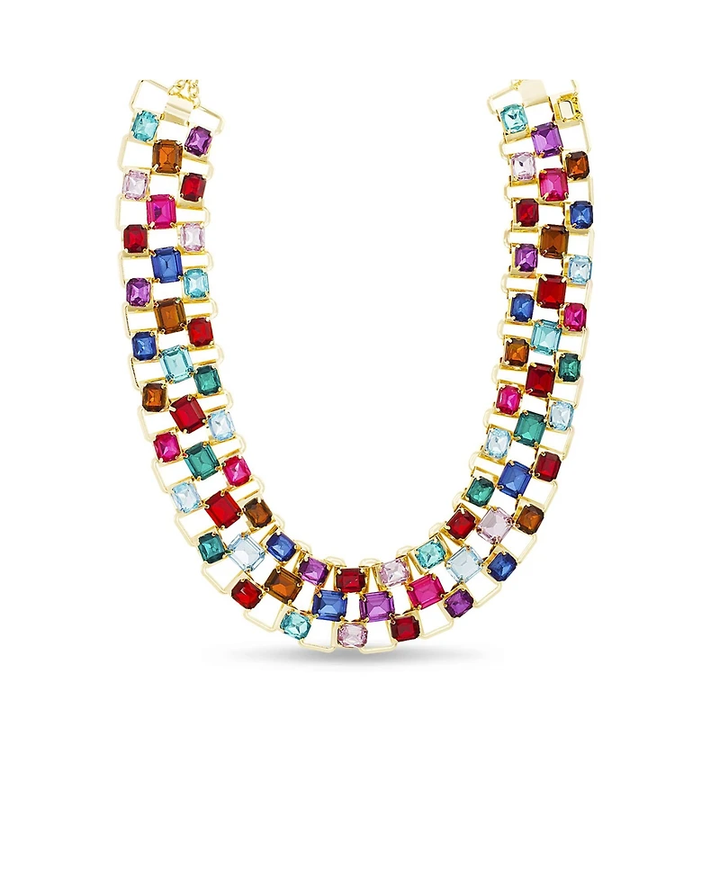 Kensie Rhinestone Baguette Bib Necklace