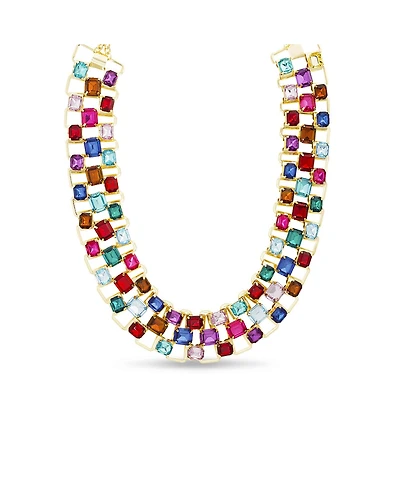 Kensie Rhinestone Baguette Bib Necklace