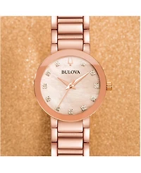 Bulova Women's Futuro Diamond-Accent Rose Gold-Tone Stainless Steel Bracelet Watch 30mm
