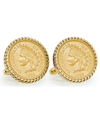 American Coin Treasures Gold-Layered 1859 First-Year-Of-Issue Indian Head Penny Rope Bezel Coin Cuff Links