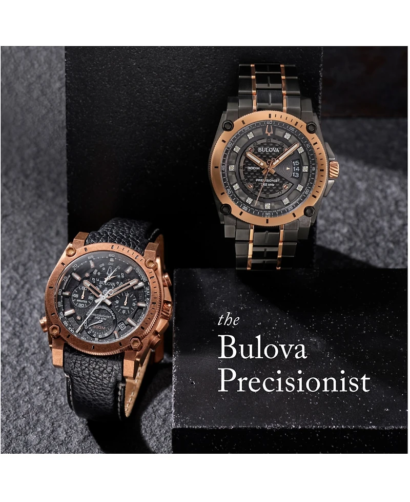 Bulova Men's Precisionist Champlain Diamond-Accent Gray & Rose Gold-Tone Stainless Steel Bracelet Watch 46.5mm