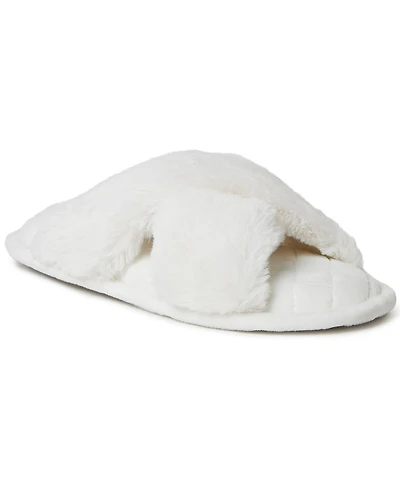 Dearfoams Women's Jessica Furry Cross Band Slide Slippers