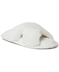 Dearfoams Women's Jessica Furry Cross Band Slide Slippers