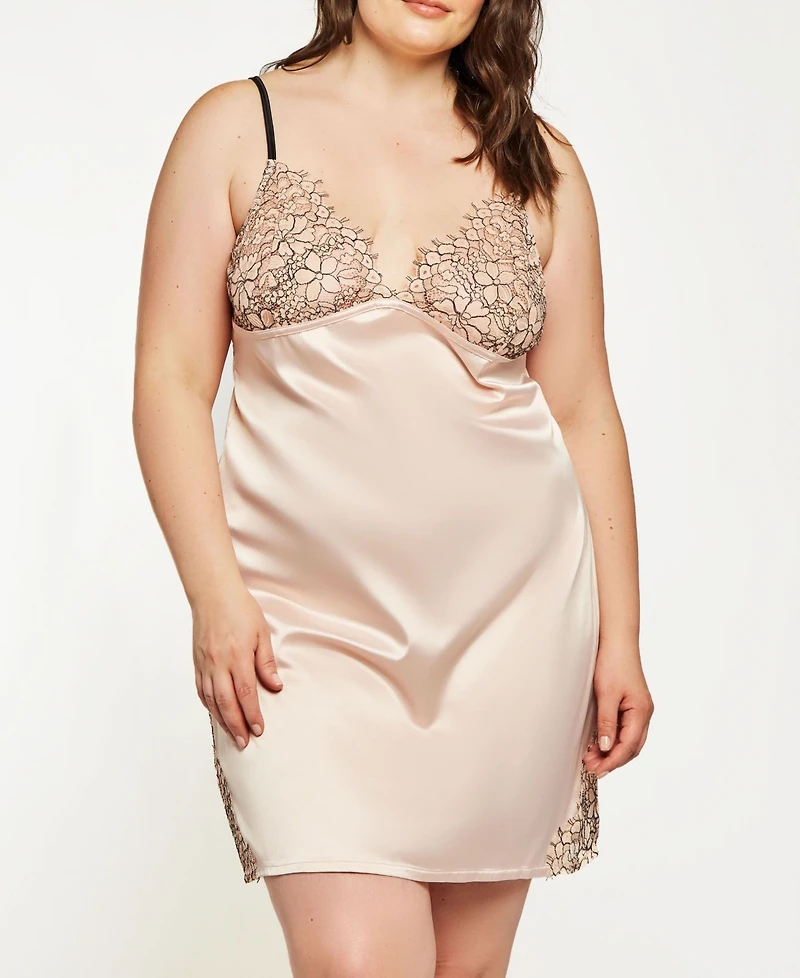 iCollection Plus Size Eyelash Flower Lace Chemise Nightgown Lingerie, Online Only