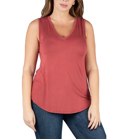 24seven Comfort Apparel Plus V-Neck Sleeveless Rounded Hemline Top