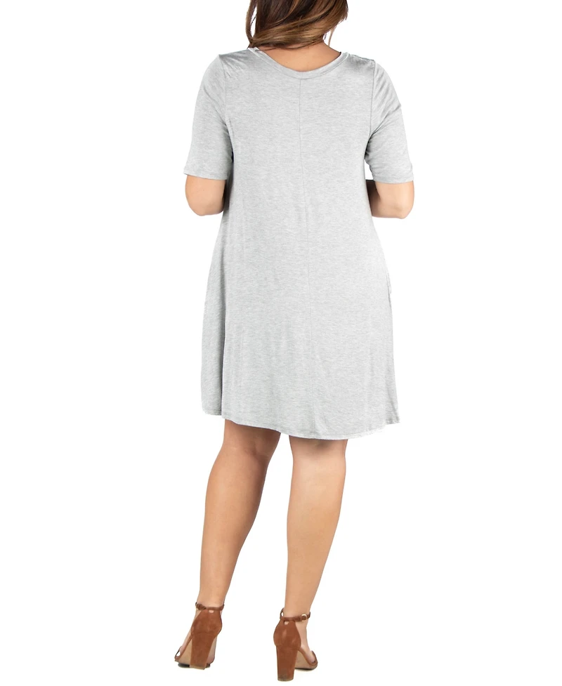24seven Comfort Apparel Plus Size Knee Length Pocket T-shirt Dress