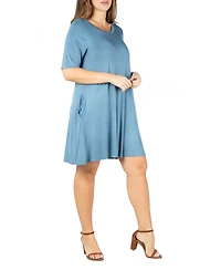 24seven Comfort Apparel Plus Knee Length Pocket T-shirt Dress