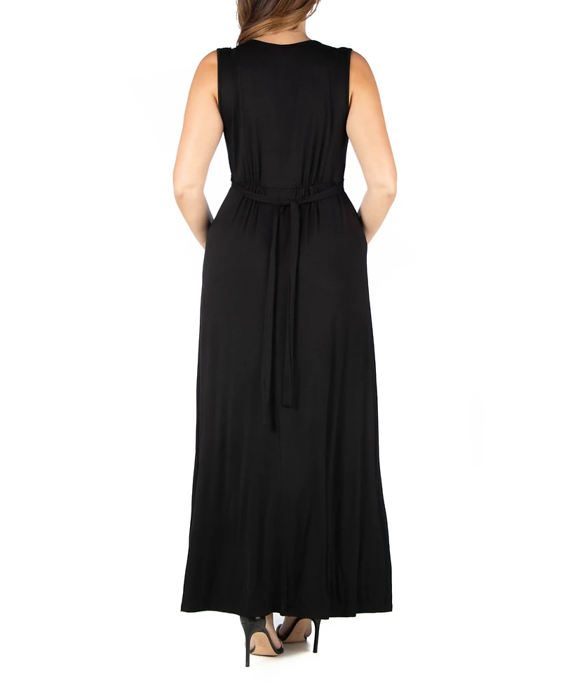 24seven Comfort Apparel Plus Sleeveless Empire Waist Maxi Dress
