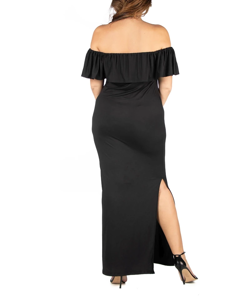 24seven Comfort Apparel Plus Ruffle Off The Shoulder Maxi Dress