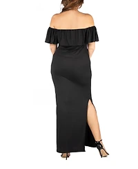 24seven Comfort Apparel Plus Ruffle Off The Shoulder Maxi Dress