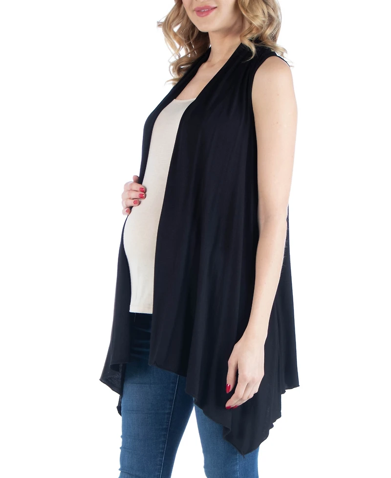 24seven Comfort Apparel Draped Maternity Open Front Sleeveless Cardigan