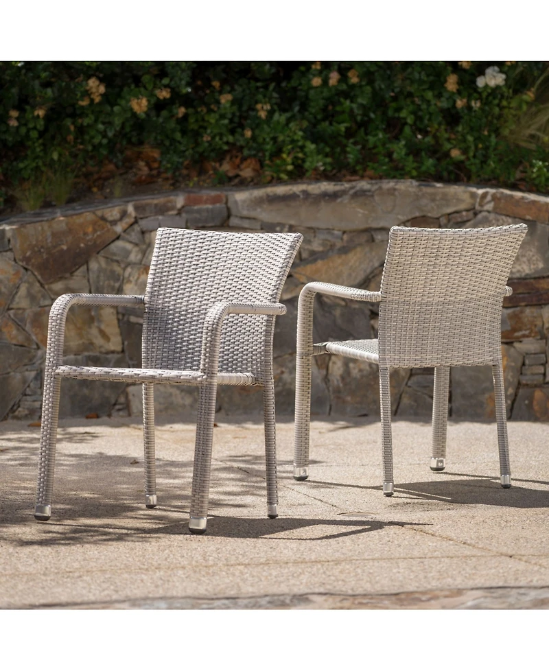 Noble House Dover Outdoor Armed Stacking Chairs with Frame, Set of 2