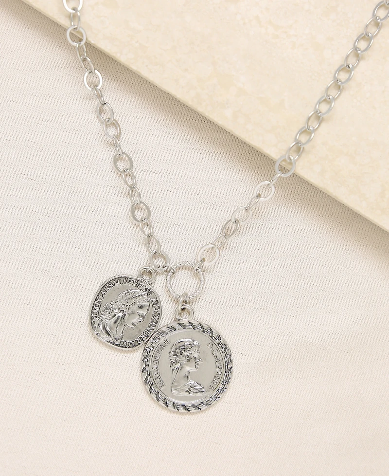 Ettika The Adventurer Double Rhodium Coin Women's Necklace