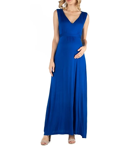 24seven Comfort Apparel V Neck Sleeveless Maternity Maxi Dress with Belt